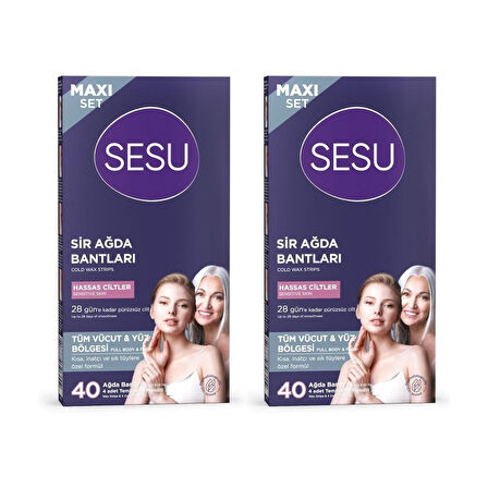 Sesu Maxi Set Tüm Vücut & Yüz Bölgesi Sir Ağda Bantları Hassas Ciltler 40 Adet x 2 Adet