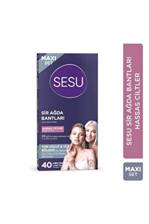 Sesu Maxi Set Tüm Vücut & Yüz Bölgesi Sir Ağda Bantları Hassas Ciltler 40 Adet x 2 Adet