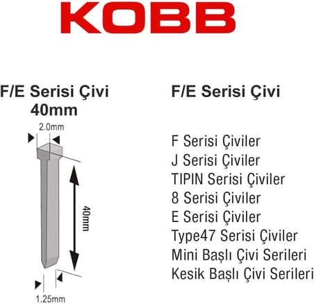 KBZ40F 40mm 2500 Adet F/E/J/8 Serisi Ağır Hizmet Tipi Kesik Başlı Çivi