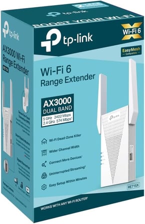 TP‑Link RE715X | AX3000 Mesh Wi‑Fi 6 Extender | Çift Bant 3.0 Gbps | EasyMesh Uyumluluk | Smart Roaming | Gigabit Ethernet | WPS &amp; Tether Uyumlu