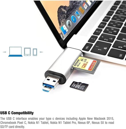 ADS-103 Macbook Uyumlu Type-C to USB 3.0 Flash Otg Veri Aktarım Sd Tf Tak Çalıştır Kart Okuyucu Çevirici Hub Adaptör