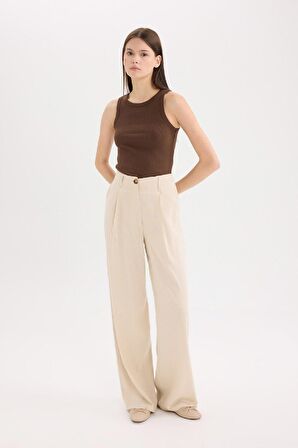 DeFacto Keten Karışımlı Pantolon Wide Leg Çift Cepli Yüksek Bel Geniş Bol Paça Z5533AZ24SMBG155