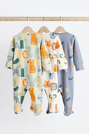 Next Baby % 100 Pamuklu Mint Mavi Hayvan Karakterli 3’lü Tulum Set