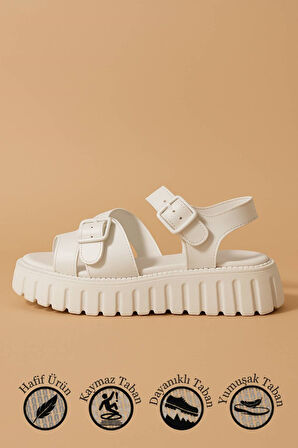 Günlük Kadın Sandalet Ayarlanabilir Tokalı Yüksek Kalın Topuklu Tırtıklı Tabanlı Bantlı 269