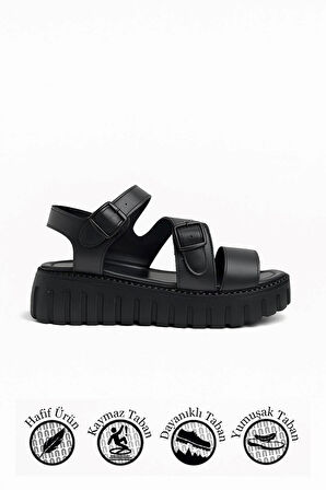 Günlük Kadın Sandalet Ayarlanabilir Tokalı Yüksek Kalın Topuklu Tırtıklı Tabanlı Bantlı 269