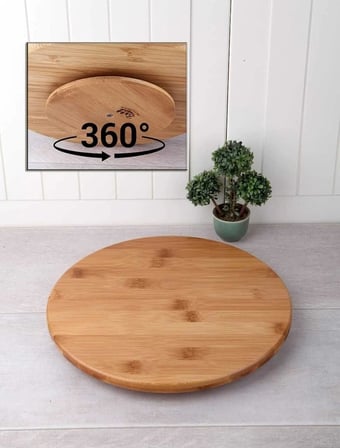 Busstier Bambu 360 Derece Dönen Lüx Servis Sunum Tabağı, 30 cm, Pizza ve Peynir Sunum Tahtası