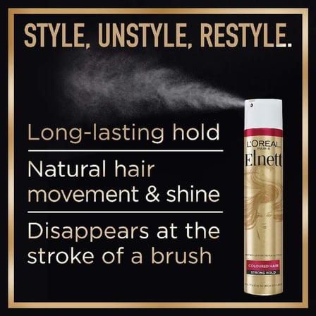 L'Oreal Paris Elnett Ekstra Güçlü Tutuşlu Saç Spreyi, 24 saate kadar ekstra güçlü tutuş ve doğal görünümlü parlaklık sağlar, temiz ve yeniden şekillendirmeye hazır hissettirir, 200 ml.