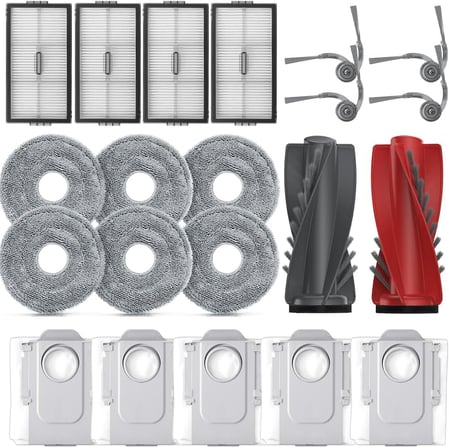 Roborock Saros 10R elektrikli süpürge aksesuarları, 1 ana fırça, 4 HEPA filtre, 6 temizleme pedi, 5 toz torbası, 4 yan fırça, yedek parça