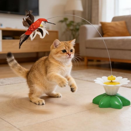 Hareketli Dönen Kuş Kedi Oyuncağı (Pille Çalışır)