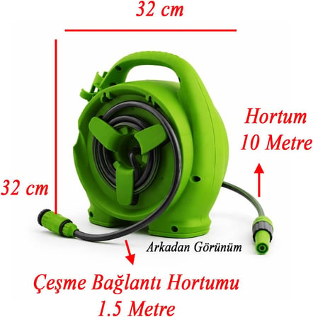 Taşınabilir Makaralı 10 Metre Mini Makaralı Hortum Seti Bahçe Su Hortumu 5/16" Sulama Araç Yıkama