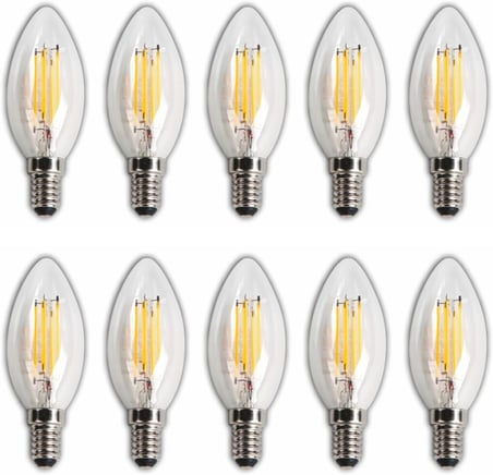 LED Rustik Mum Buji Ampul – E14 Duy, 4W (35W Eşdeğer), 3000K Günışığı, 400 Lümen – 220-240V, 3.5x10 cm – 10’lu Paket