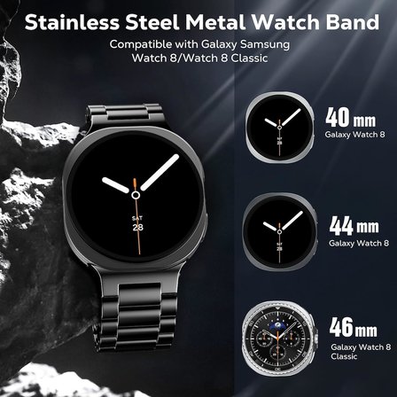 metal kayışlar Samsung Galaxy Watch 8 ile uyumlu 40 mm ve 44 mm/Galaxy Watch 8 Classic 46 mm (2025), paslanmaz çelik yedek kayış, erkekler ve kadınlar için yer yok