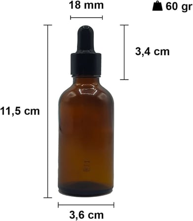 Afracam Amber 50 ml Metal Siyah Sızdırmaz Kapaklı Dropper Damlalık Cam Şişe 30 Adet