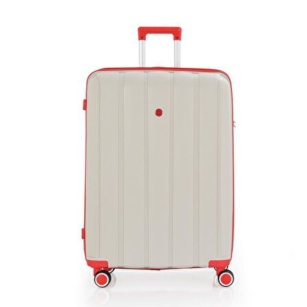 MÇS Bavul Büyük ve Orta 2li Set Kırılmaz Silikon Valiz V305 Kemik/Mercan