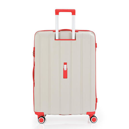 MÇS Bavul Büyük ve Orta 2li Set Kırılmaz Silikon Valiz V305 Kemik/Mercan