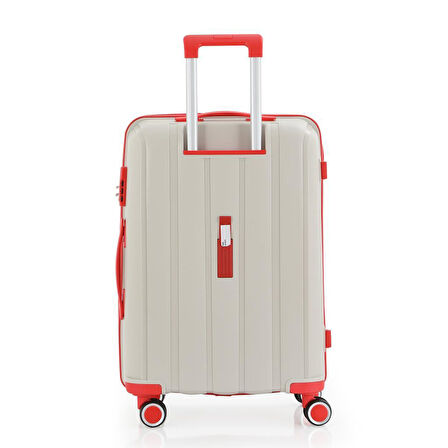 MÇS Bavul Büyük ve Orta 2li Set Kırılmaz Silikon Valiz V305 Kemik/Mercan