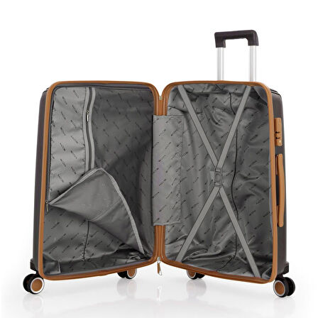 MÇS Bavul Büyük ve Orta 2li Set Silikon Valiz V305 Kahve/Şampanya