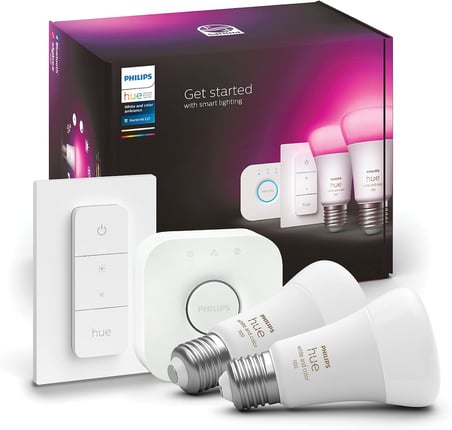 Akıllı Aydınlatma Led Ampul Başlangıç Kiti, 2'li E27 Ampul, Köprü ve Dimmer Set, Beyaz ve Renkli
