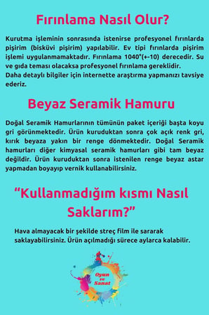 Seramik Hamuru Başlangıç Seti 4-6'lı Boya Seti, 5li Ebeşuar, Merdane, Fırça, 1000gr Doğal Kil Beyaz