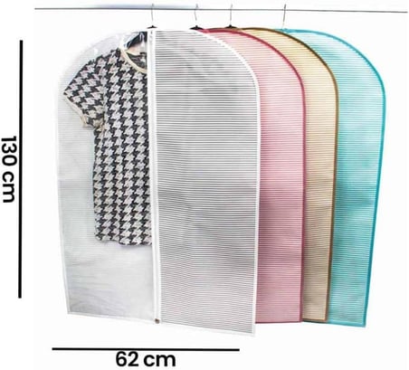 Pencereli Elbise Kılıfı Gri Çizgili | Takım Elbise Kılıfı, Elbise Organizeri, Toz Geçirmez Elbise Koruma Torbası, Dolap ve Seyahat Uyumlu (62x130 Cm)
