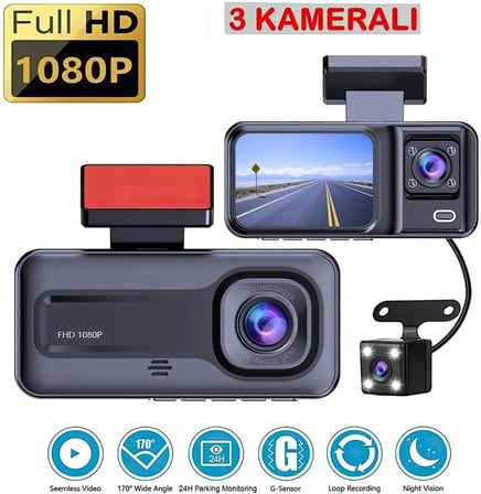 Araç Içi Kamera (3 KAMERALI 1080P / LCD EKRANLI/GECE GÖRÜŞLÜ/GERİ GÖRÜŞ KAMERA/HAREKET ALGILAMA) ile uyumlu