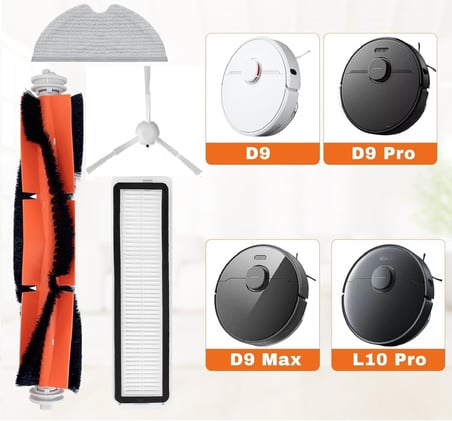 Ozemtek Beyaz Dreame D9 D9 Max D9 Pro Robot Süpürge Hepa Filtre Ana Fırça Yan Fırça Seti Dreame D9 D9 Max Dreame Bot L10 L10 Pro ile Uyumlu 5 Parça Yedek Aksesuar Seti