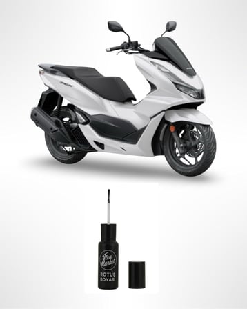 Honda PCX Sedefli Beyaz Rötuş Boyası Seti – 25+25 ml Çift Şişe | Astar + Sedefli Beyaz Boya | Çizik Giderici ve Rötuş Tamir Kiti