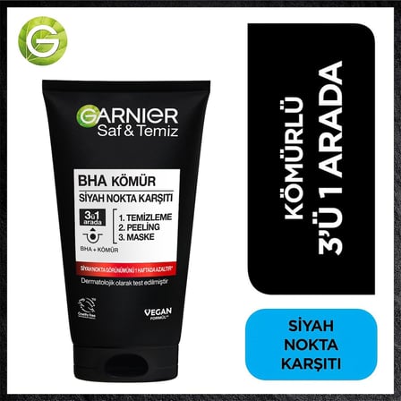 Garnier Skin Naturals Saf &amp; Temiz Siyah Nokta Karşıtı Kömürlü 3'ü 1 arada (1 x 150 ml)