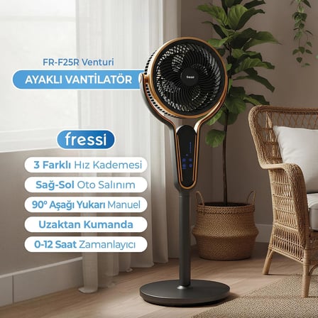 FR-F25R Venturi Kumandalı Ayaklı Vantilatör | 50W | 3 Kademe Hız Ayarlı | 0-12 Saat Zamanlayıcılı | Otomatik Salınımlı | Ev ve Ofis İçin Serinletici Fan