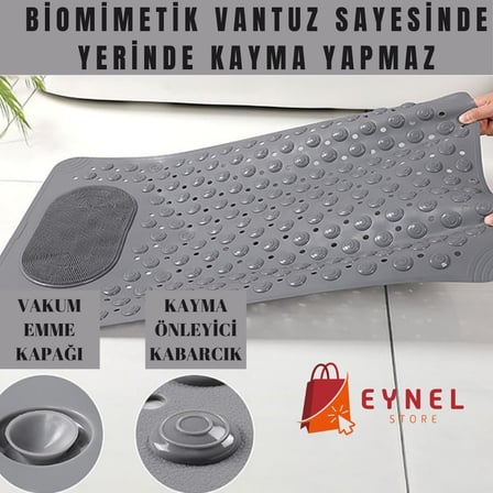 Vantuzlu Banyo ve Duş Kaydırmazı Duşa Kabin Küvet İçi Vantuzlu Banyo Duş Paspası (35x69 cm) (Gri)