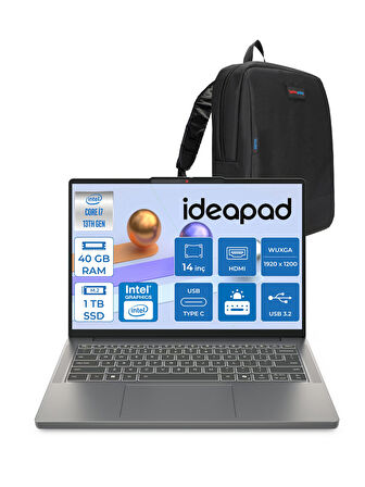 Lenovo Ideapad Slim 3 14IRH10 Intel Core I7 13620H 40GB 1tb SSD Freedos 14" Wuxga (1920X1200) IPS 300NITS Taşınabilir Bilgisayar 83K0002ATRF08 + Zetta Çanta