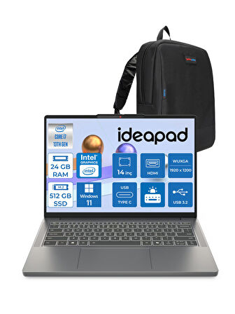 Lenovo Ideapad Slim 3 14IRH10 Intel Core I7 13620H 24GB 512GB SSD Windows 11 Home 14" Wuxga (1920X1200) IPS 300NITS Taşınabilir Bilgisayar 83K0002ATRH04 + Zetta Çanta