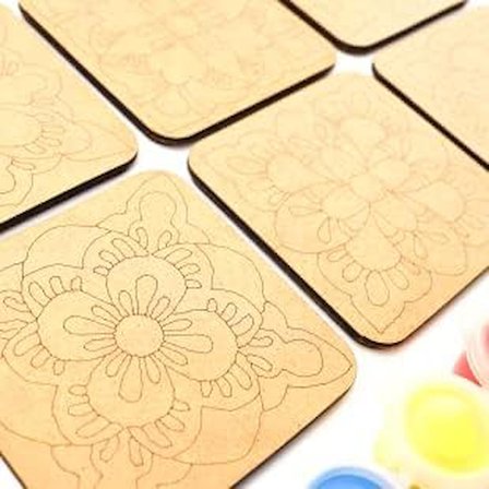 Ebrulisler Ahşap Boyama Mandala Temalı 6'lı Kare Bardak Altlığı Hobi Seti
