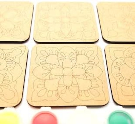 Ebrulisler Ahşap Boyama Mandala Temalı 6'lı Kare Bardak Altlığı Hobi Seti