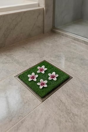 Busstier Yapay Çiçekli Çim Gider Süsü 2’li Set Dekoratif Süzgeç Üstü Kapak Koku Önleyici Banyo Balkon Gider Kapağı Çiçek Detaylı Estetik Görünümlü Çim Kapak