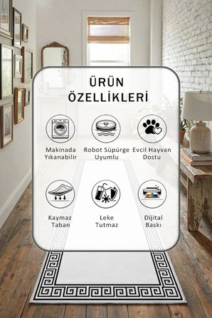 Şah Beyaz Desensiz Yıkanabilir Yolluk Halı Kaymaz Taban Salon Mutfak Beyaz