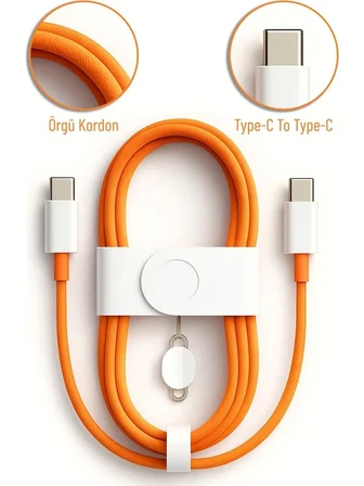 Type-C to Type-C 60W Şarj Kablosu ve Data Kablosu 1 Metre Turuncu