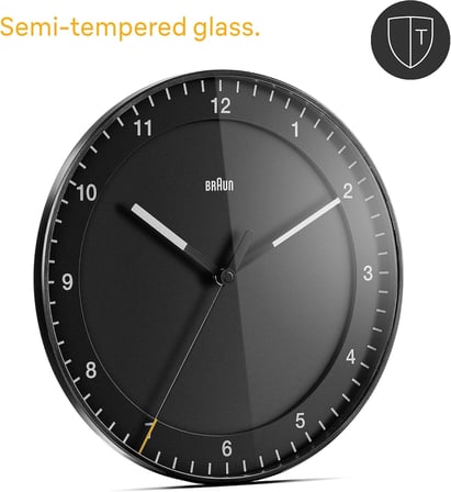 Braun Klasik Büyük Analog Duvar Saati, Sessiz Tarama Hareketi, Kolay Okunabilir, 30 cm Çap, Siyah, BC17B modeli.