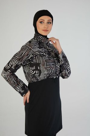Estiva 26970 Siyah Lineer Tam Kapalı Croplu Pantolonlu Tesettür Mayo