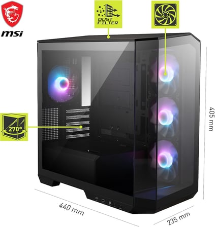 MSI MAG PANO M100R PZ TEMPERLİ CAM 3X120MM 1X120MM ARGB FAN MATX PANORAMİK GAMİNG BİLGİSAYAR KASASI