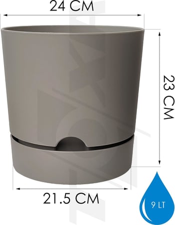 Begonya Saksı Tabaklı Drenajlı Mat Plastik Çiçek Saksısı (1 Adet, 9 Litre, 25cm, Bej)