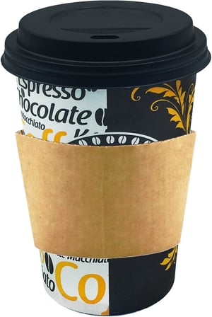 Afra Tedarik 12 Oz Siyah Kapaklı Tutamaçlı Karton Bardak Latte Kahve Kağıt Bardak Sleeve 300 ml - 100'lü (Siyah Kapaklı Tutamaçlı)