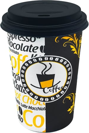 Afra Tedarik 12 Oz Siyah Kapaklı Tutamaçlı Karton Bardak Latte Kahve Kağıt Bardak Sleeve 300 ml - 100'lü (Siyah Kapaklı Tutamaçlı)