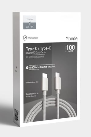 100W Örgülü Type C to Type C SPK-10 1mt Data ve Şarj Kablosu