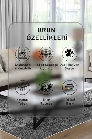 Yıkanabilir Kaymaz Taban Dijital Baskılı Halı ve Yolluk – Leke Tutmaz Salon & Mutfak Halısı