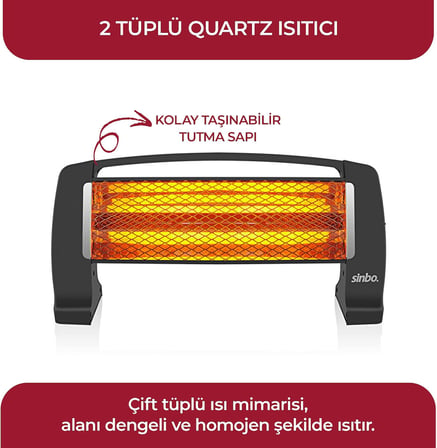 SFH-3399 1000W (2x500W) Quartz Isıtıcı | 2 Kademeli Isı Ayarlı, Devrilme Emniyetli, Masa ve Yer Tipi Hızlı Isıtıcı