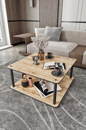 G8 Orta Sehpa – Tamamen Ahşap, Dayanıklı, Şık ve Modern Tasarım | Çift Katlı Kare Orta Sehpa | Salon, Ofis ve Oturma Odaları İçin Estetik Tamamlayıcı (Ceviz, Square)