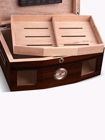 İtalyan Sediri 2 Katlı Camlı Özel Humidor Puro Kutusu rd18