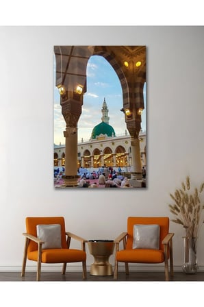 Medine Mescidi Nebevi İslami Dini Cam Tablo Modern Ev Ofis Salon Duvar Oda Dekoru Hediyelik