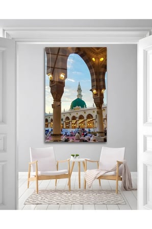 Medine Mescidi Nebevi İslami Dini Cam Tablo Modern Ev Ofis Salon Duvar Oda Dekoru Hediyelik